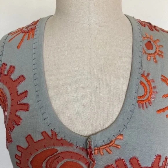 Project Alabama Hand top, hand stitched, beads, marked M but fits like XS - Picture 3 of 14